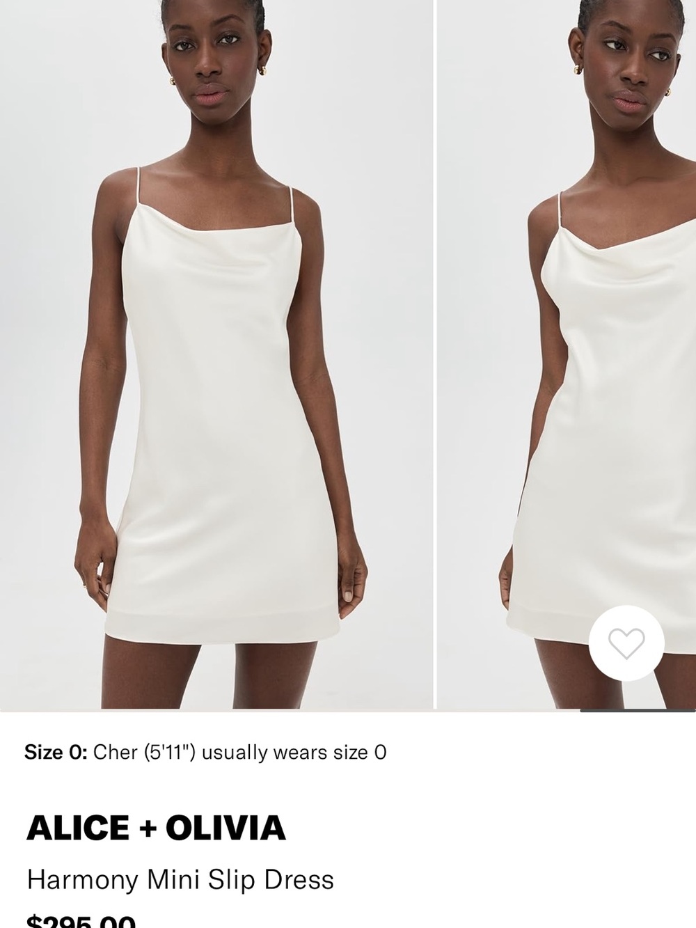 Alice + Olivia ‘Harmony’ Satin Cowl Neck Mini Slip Dress in Ivory